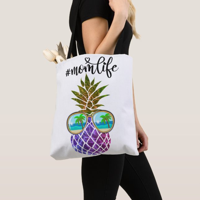 Bolso De Tela Piña púrpura rosa tropical (Detalle)