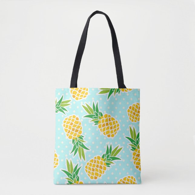 Bolso De Tela Piñas Exóticas: Polka Azul-Dot Diversión. (Anverso)