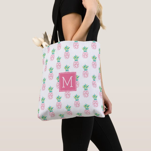 Bolso De Tela Piñas rosas monogramadas (Detalle)