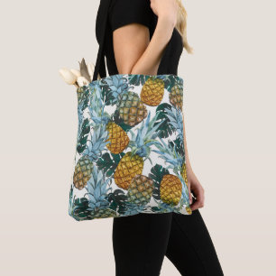 Bolso De Tela Piñas Tropicales & Hojas Isla Exótica