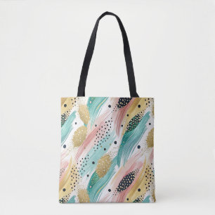 Bolso De Tela Pincel abstracto y patrón de punto - Énfasis dorad