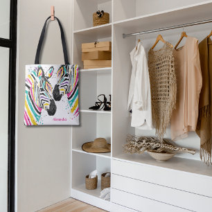 Bolso De Tela Pincel de arcoiris Zebras Paint Splatters Tote Bag