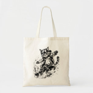 Bolso De Tela Pincel de Snowboard Arte - Gato snowboarder -Sin L