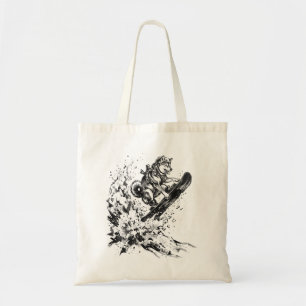 Bolso De Tela Pincel de Snowboard Arte - Perro Husky Snowboarder