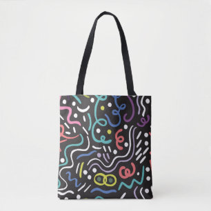 Bolso De Tela Pincel dibujado a mano. Patrón abstracto, zigzags,