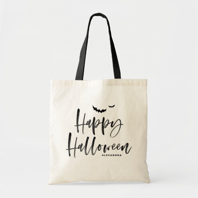 Bolso De Tela Pincel negro que deja feliz Halloween personalizad (Frente)