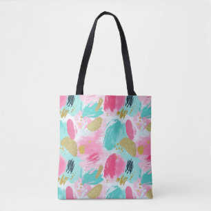 Bolso De Tela Pinceles abstractos coloridos - Tinta y rosa (1)