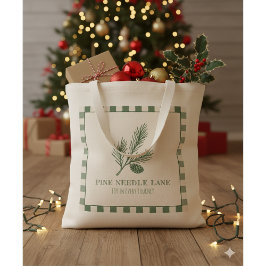 Bolso De Tela Pine Needle Lane-Pinecone Print & Gingham Border