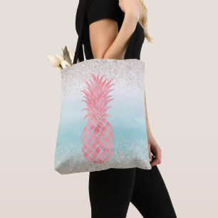Bolso De Tela Pineapia tropical de color rosado giratorio
