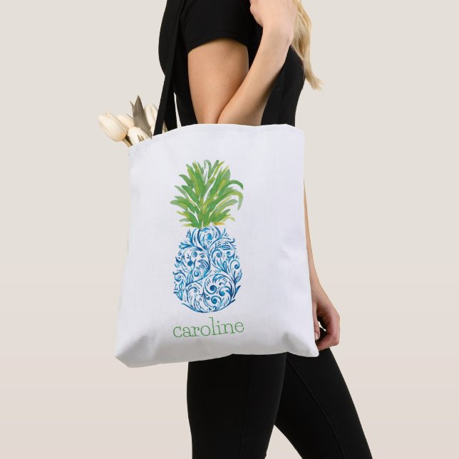 Bolso De Tela Pineapple Aquarela Personalizada Chinoiserie (Detalle)