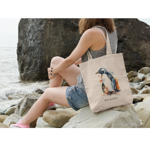 Bolso De Tela Pingüino acuático de tonos de sol, personalizado