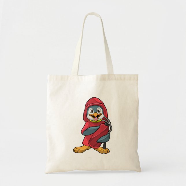 Bolso De Tela Pingüino como bombero con extinguista (Frente)