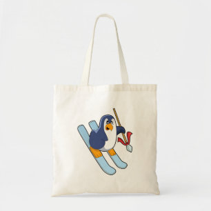 Bolso De Tela Pingüino como esquiador con esquí