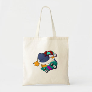 Bolso De Tela Pingüino como patinador con patineta