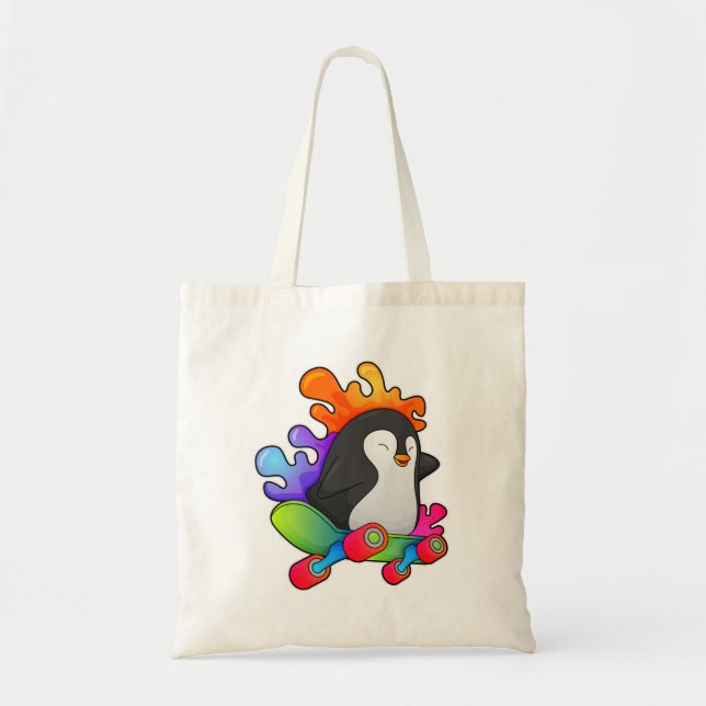 Bolso De Tela Pingüino como patinador con patineta (Frente)