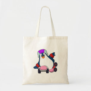 Bolso De Tela Pingüino como patinador en línea con patines en lí