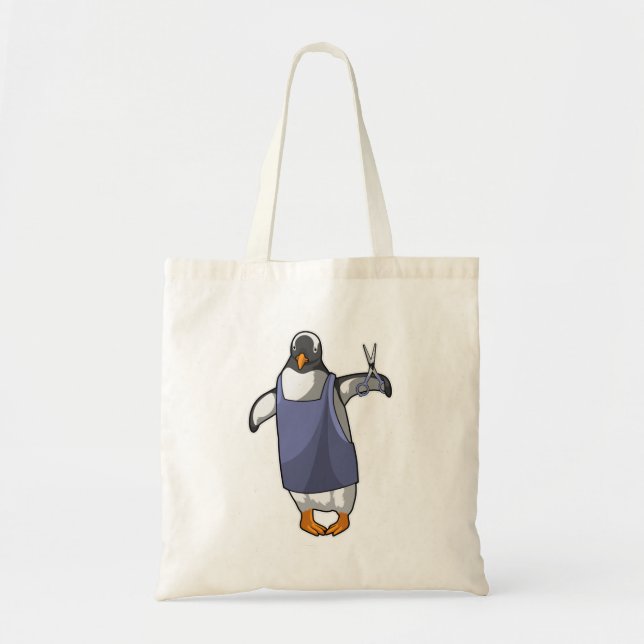 Bolso De Tela Pingüino como peluquero con tijeras (Frente)