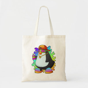 Bolso De Tela Pingüino como pintor con rociado