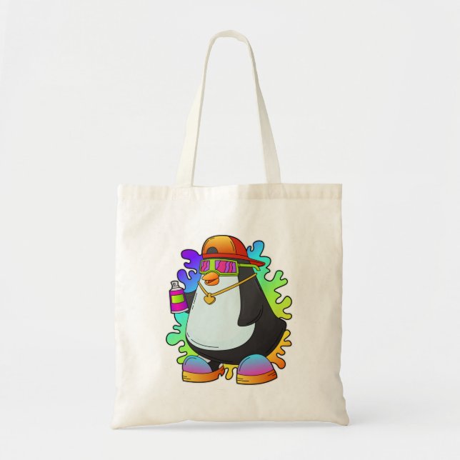 Bolso De Tela Pingüino como pintor con rociado (Frente)