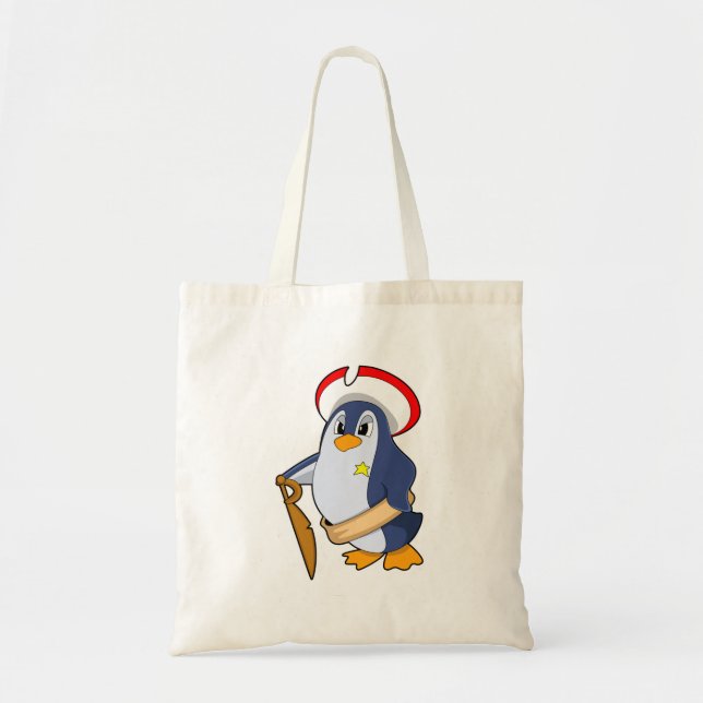 Bolso De Tela Pingüino como pirata con Gorra (Frente)