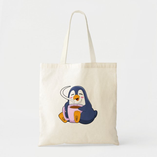 Bolso De Tela Pingüino con Copa de Café (Frente)