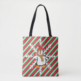 Bolso De Tela Pingüino con copo de nieve y rayas