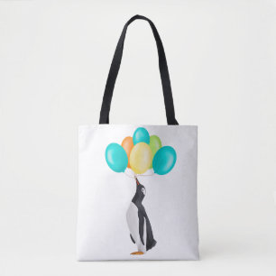 Bolso De Tela Pingüino Con Globos Coloridos