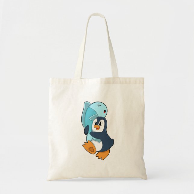 Bolso De Tela Pingüino con pescado (Frente)