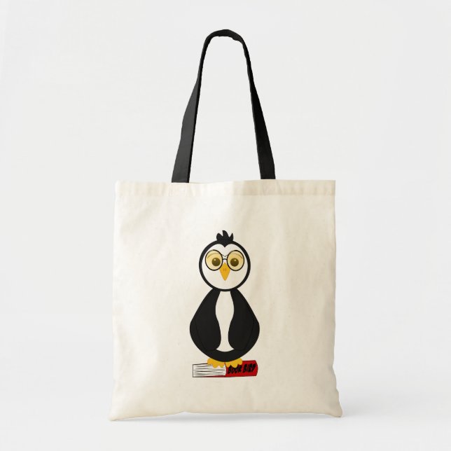 Bolso De Tela Pingüino Cute Nerdy Bookworm (Frente)