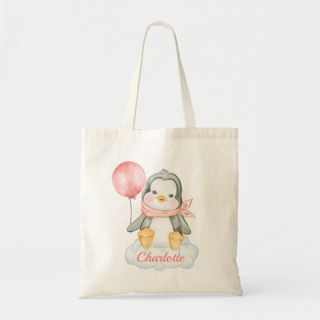 Bolso De Tela Pingüino de bebé lindo rosado (Frente)