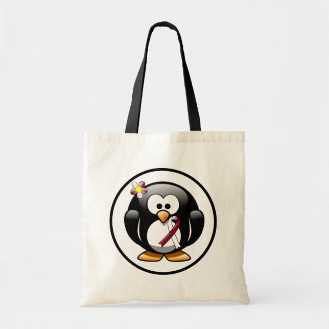 Bolso De Tela Pingüino de Borgoña y Cinta de Marfil (Frente)