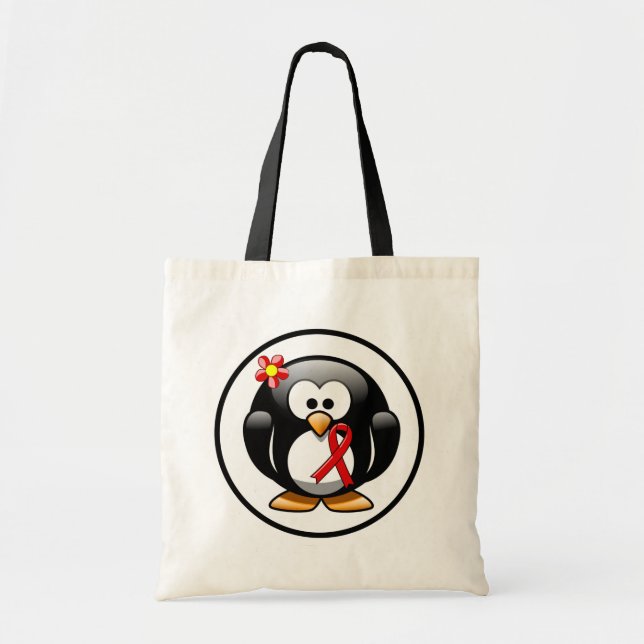 Bolso De Tela Pingüino de cinta roja de conciencia (Frente)