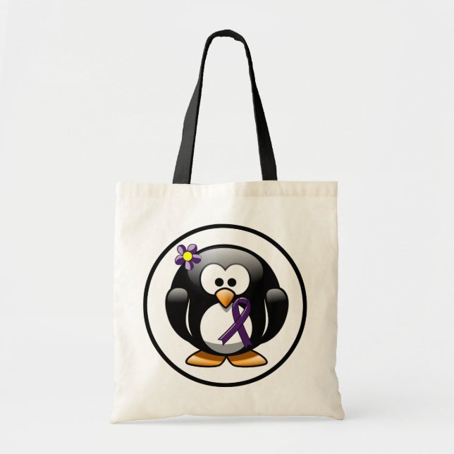 Bolso De Tela Pingüino de la cinta de la conciencia púrpura (Frente)