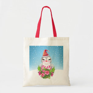 Bolso De Tela Pingüino de Navidades burdos en Santa Hat