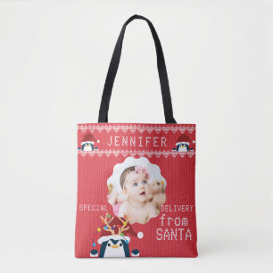 Bolso De Tela Pingüino divertido tu nombre de foto bebé pequeño
