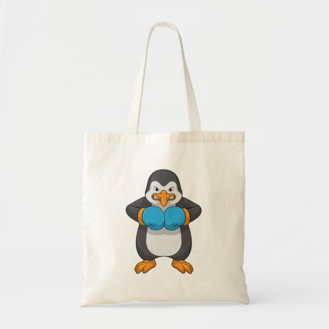 Bolso De Tela Pingüino en boxeo con guantes de boxeo (Frente)