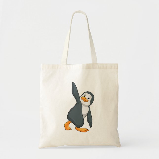 Bolso De Tela Pingüino en ejercicio de Stretching de Yoga (Frente)