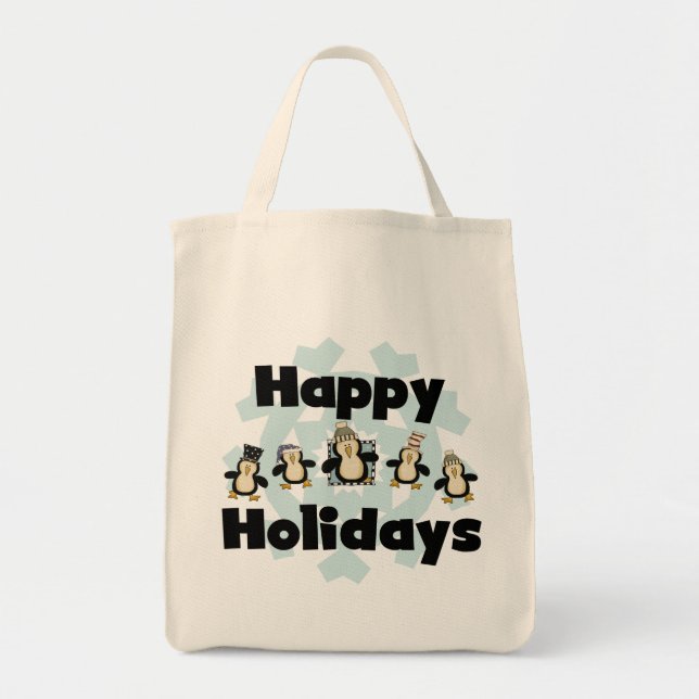 Bolso De Tela Pingüino Felices Fiestas, camisetas y regalos (Frente)