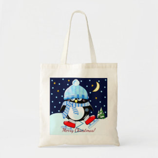 Bolso De Tela Pingüino navidad tratando de patinar + texto perso