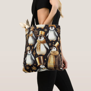 Bolso De Tela Pingüino negro y dorado