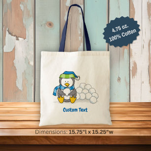 Bolso De Tela Pingüino pequeño sentado con bolas de nieve en la