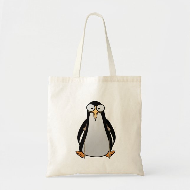 Bolso De Tela Pingüino personalizado en muletas. (Frente)