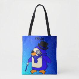 Bolso De Tela Pingüino personalizado lindo azul