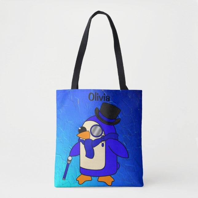 Bolso De Tela Pingüino personalizado lindo azul (Anverso)