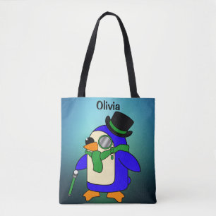 Bolso De Tela Pingüino personalizado lindo verde claro