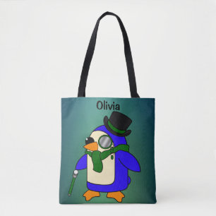 Bolso De Tela Pingüino personalizado lindo verde oscuro