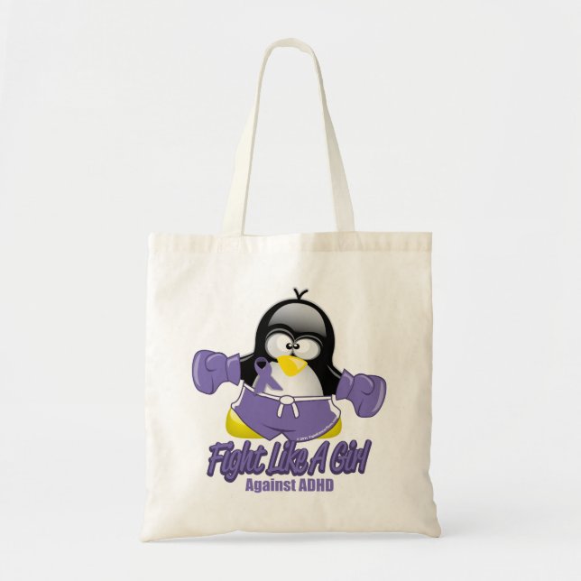 Bolso De Tela Pingüino que lucha de ADHD (Frente)