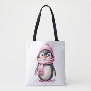 Bolso De Tela Pingüino tinto en Gorra rosado y Navidades Scarf 3