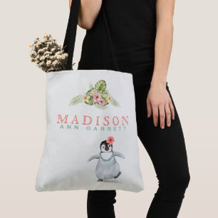 Bolso De Tela Pingüino Tropical Típico Añadir nombre bebé