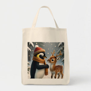 Bolso De Tela Pingüino y reno bebé Fantasía invernal Cómic